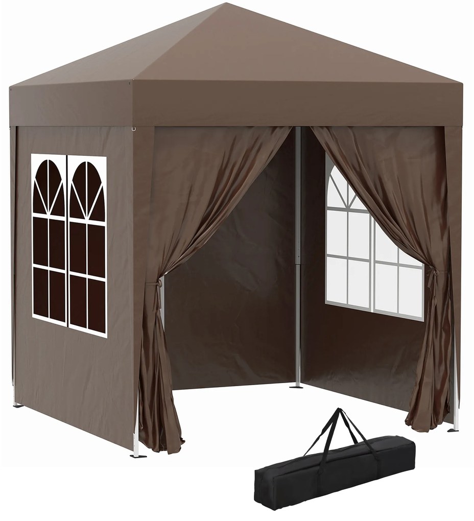 Outsunny Tenda Dobrável 2x2 m  Tenda de Jardim com 4 Paredes Laterais Tecido Oxford 2 Portas 2 Janelas e Bolsa de Transporte Marrom | Aosom Portugal