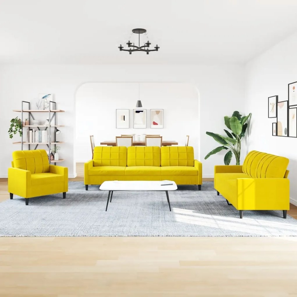 4 pcs conjunto de sofás com almofadões veludo amarelo