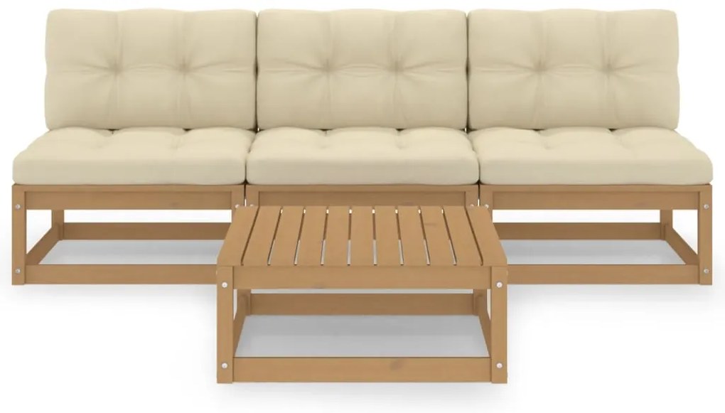 4 pcs conjunto lounge de jardim com almofadões pinho maciço
