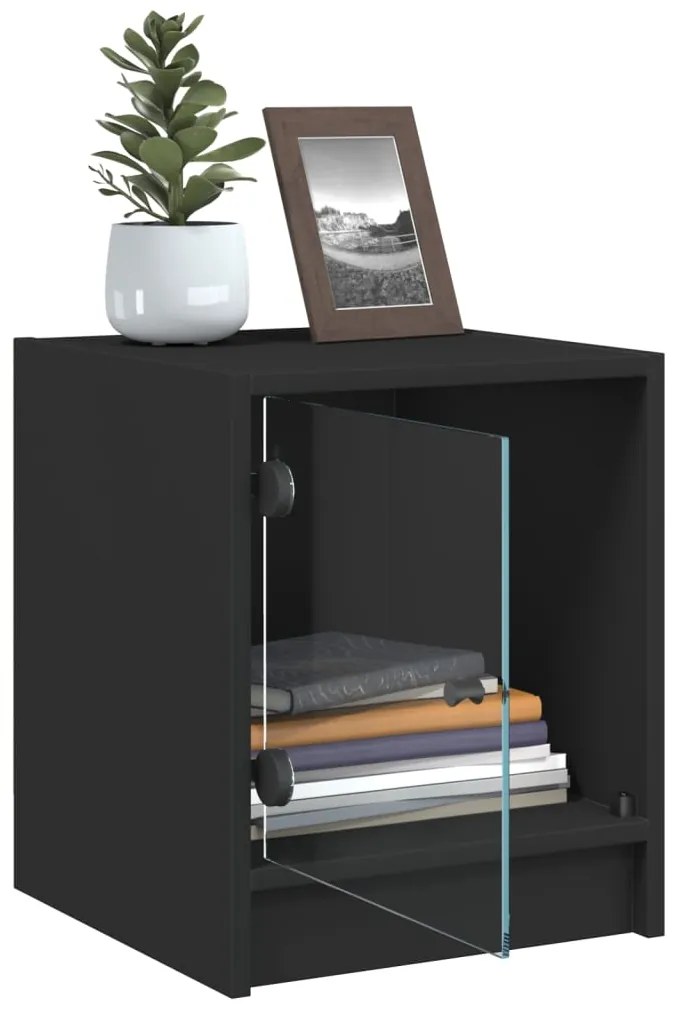 Mesas de cabeceira c/ portas de vidro 2 pcs 35x37x42 cm preto