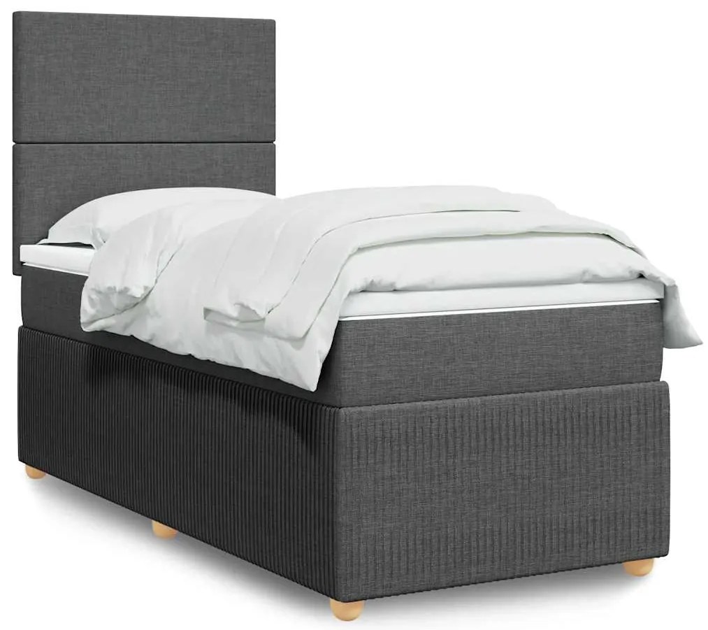Cama com molas/colchão 90x190 cm tecido cinza-escuro