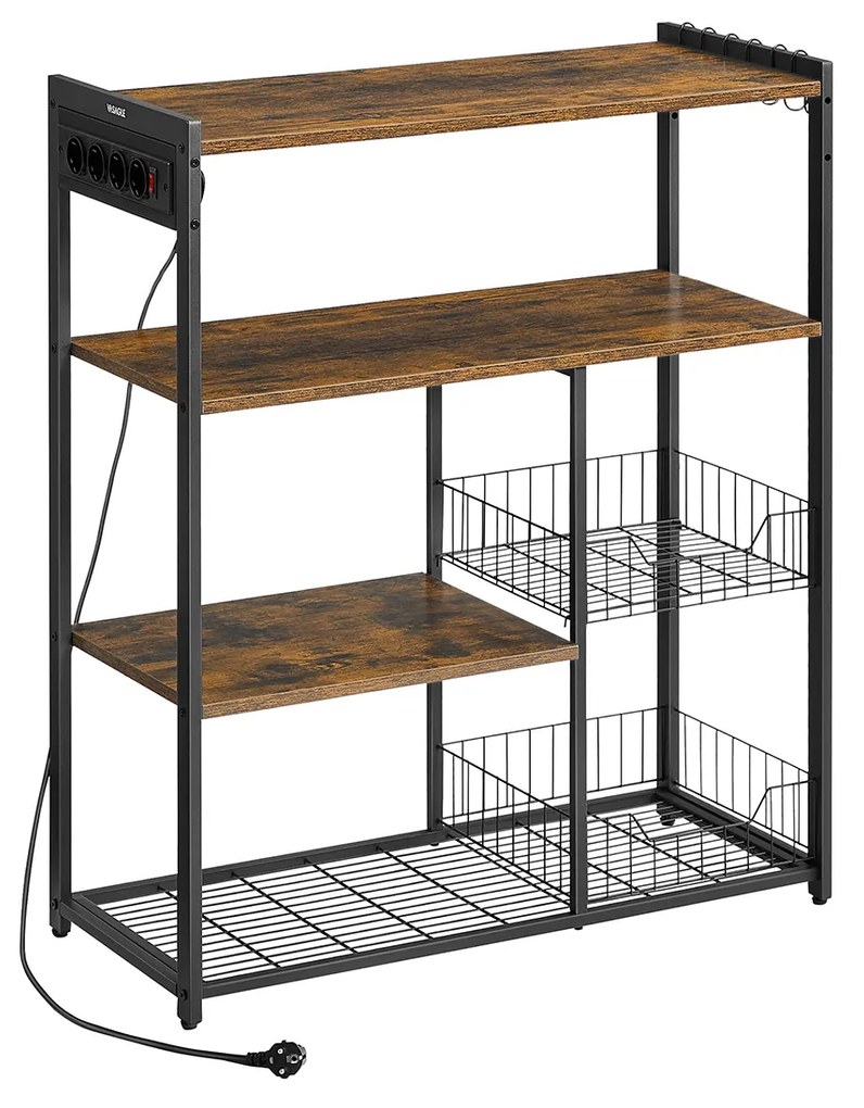 Armário de cozinha com 4 tomadas 35 x 80 x 93,5 cm Preto e castanho Vintage