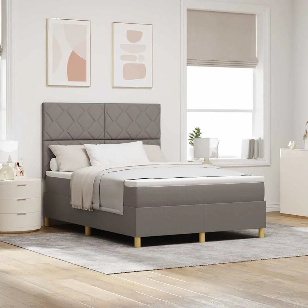 vidaXL Cama Box Spring com Colchão &amp; LED Taupe 140x190 cm Tecido