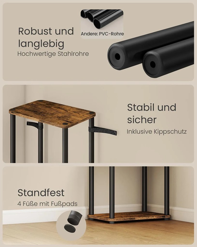 Estante com 5 prateleiras e montagem sem ferramentas 23,8 x 38 x 139 cm Castanho vintage + Preto