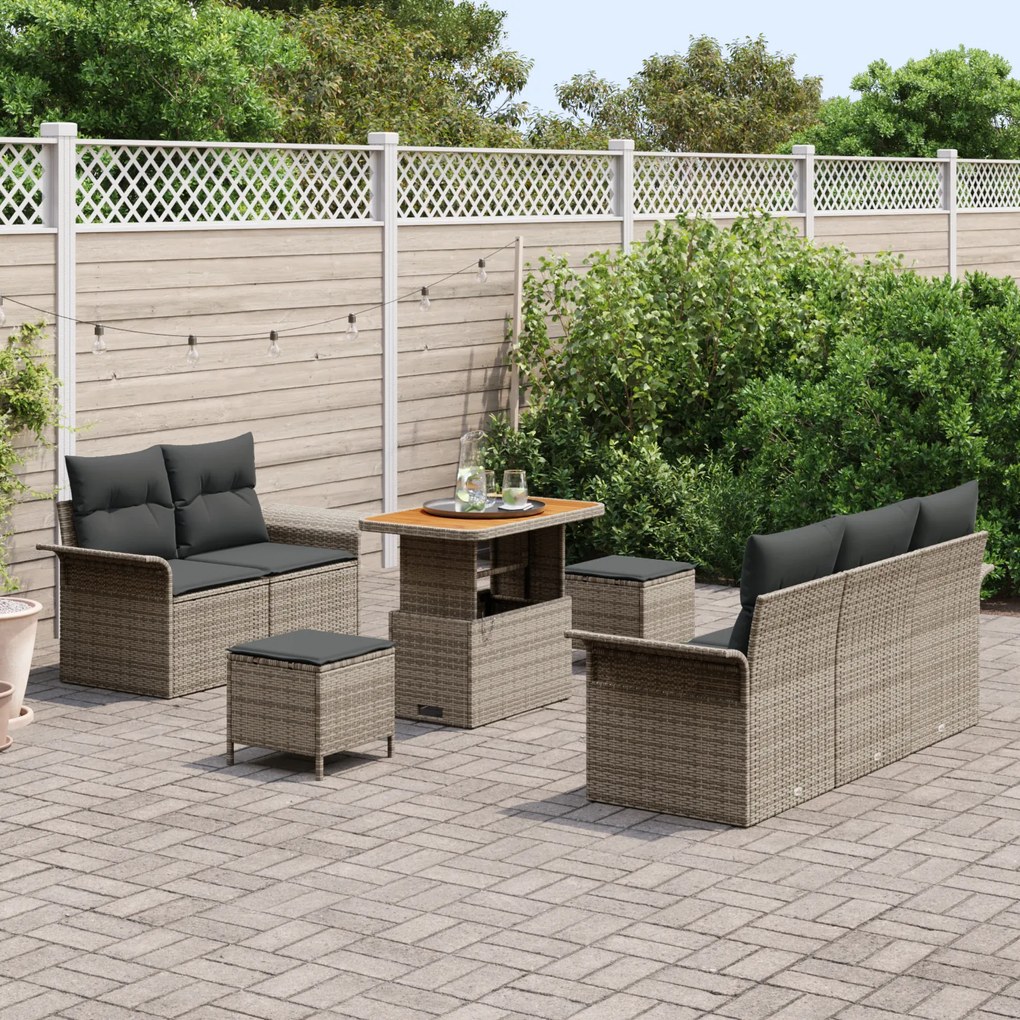 Conjunto de Sofá de Jardim vidaXL 8 Peças com Almofadas Cinza Rattan P