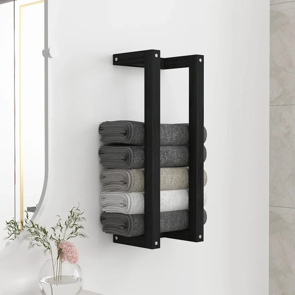 vidaXL Toalheiro 23x18x60 cm pinho maciço preto