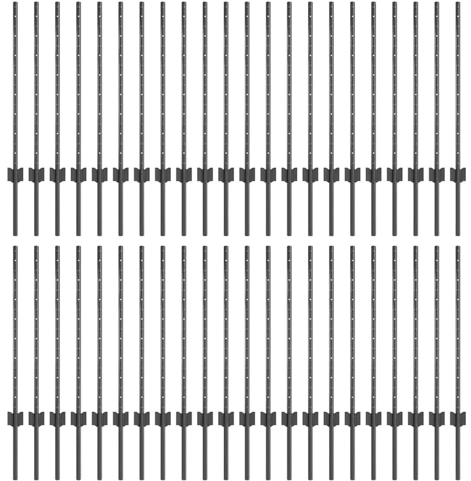 Postes de Cerca Prateados 44 pcs Cinzeto 100 x 0.8 m Aço