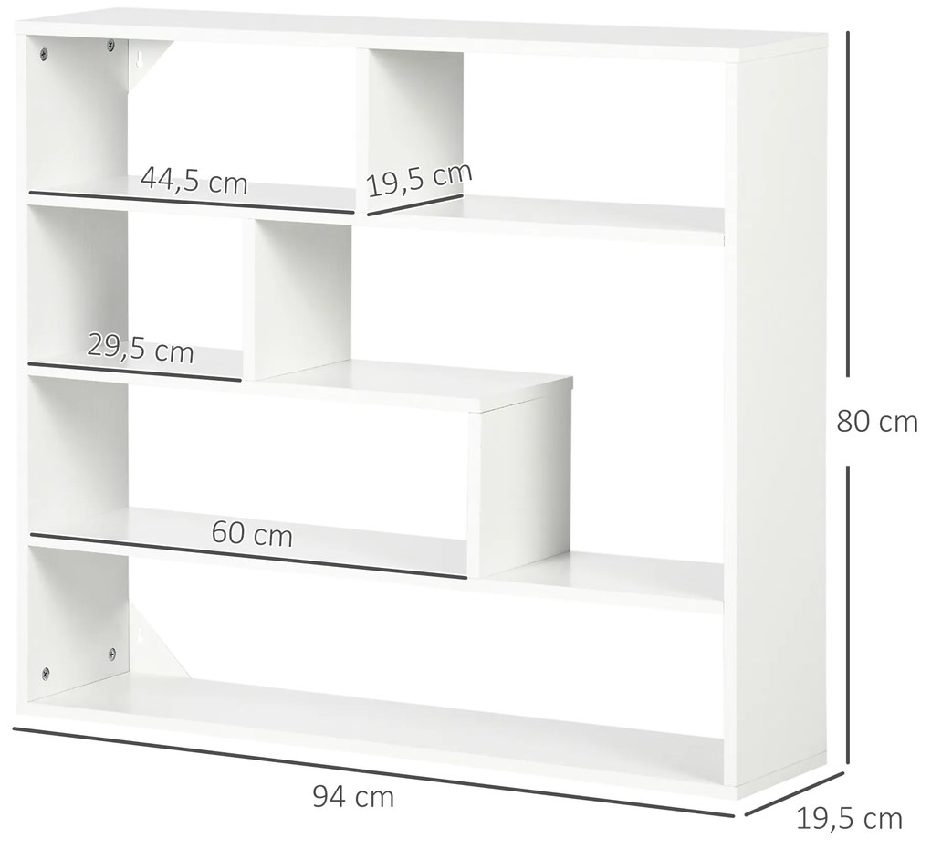 Estante de Parede de 4 Níveis com 7 Compartimentos Abertos para Sala de Estar Dormitório Escritório Estilo Moderno 94x19,5x80cm Branco