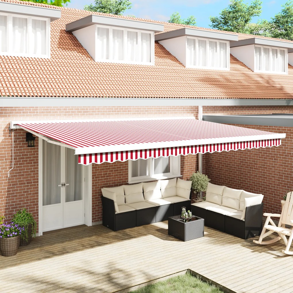 vidaXL Toldo Retrátil Automático Listrado Vermelho e Branco 500x300 cm