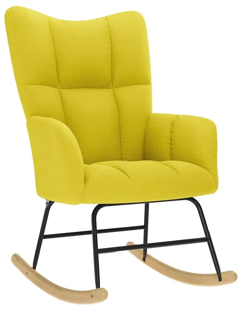 Cadeira de baloiço com banco p/ pés tecido amarelo-claro