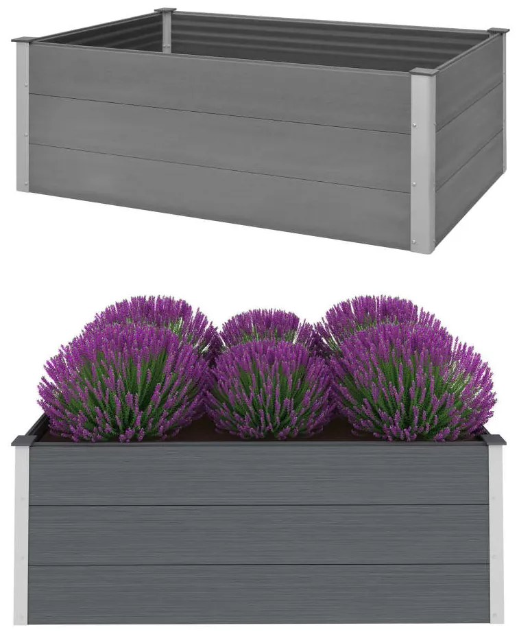 Canteiro elevado para jardim WPC 150x100x54 cm cinzento