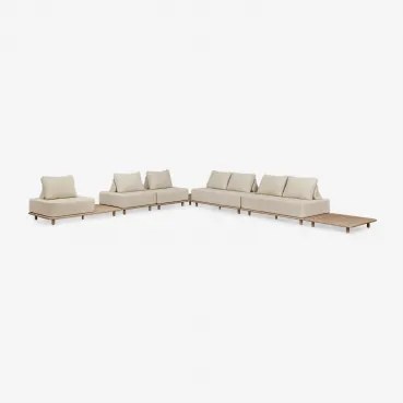 Conjunto De Jardim Com Sofá Modular De Canto De 5 Peças Com Mesa Auxiliar E Mesa Auxiliar 95x95 Cm Em Acácia Portet Marrom Acácia Claro - Sklum