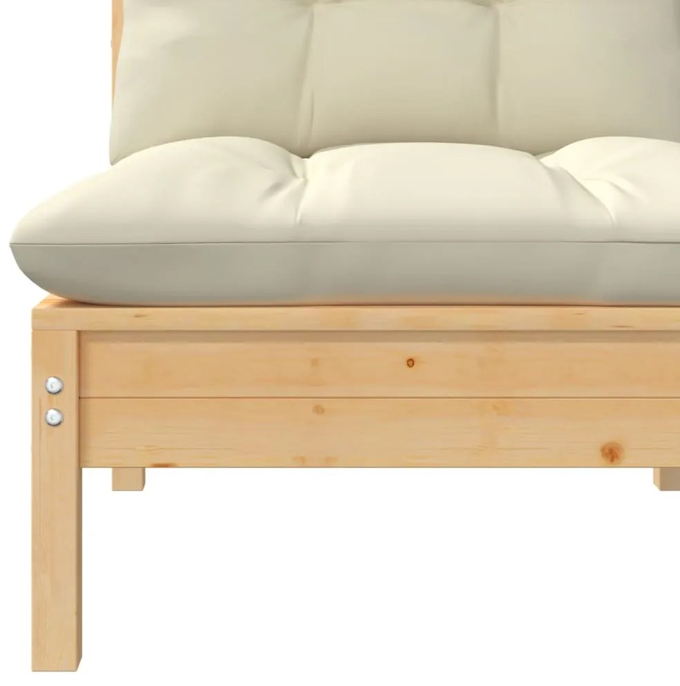 3 pcs conjunto lounge jardim c/ almofadões creme pinho maciço