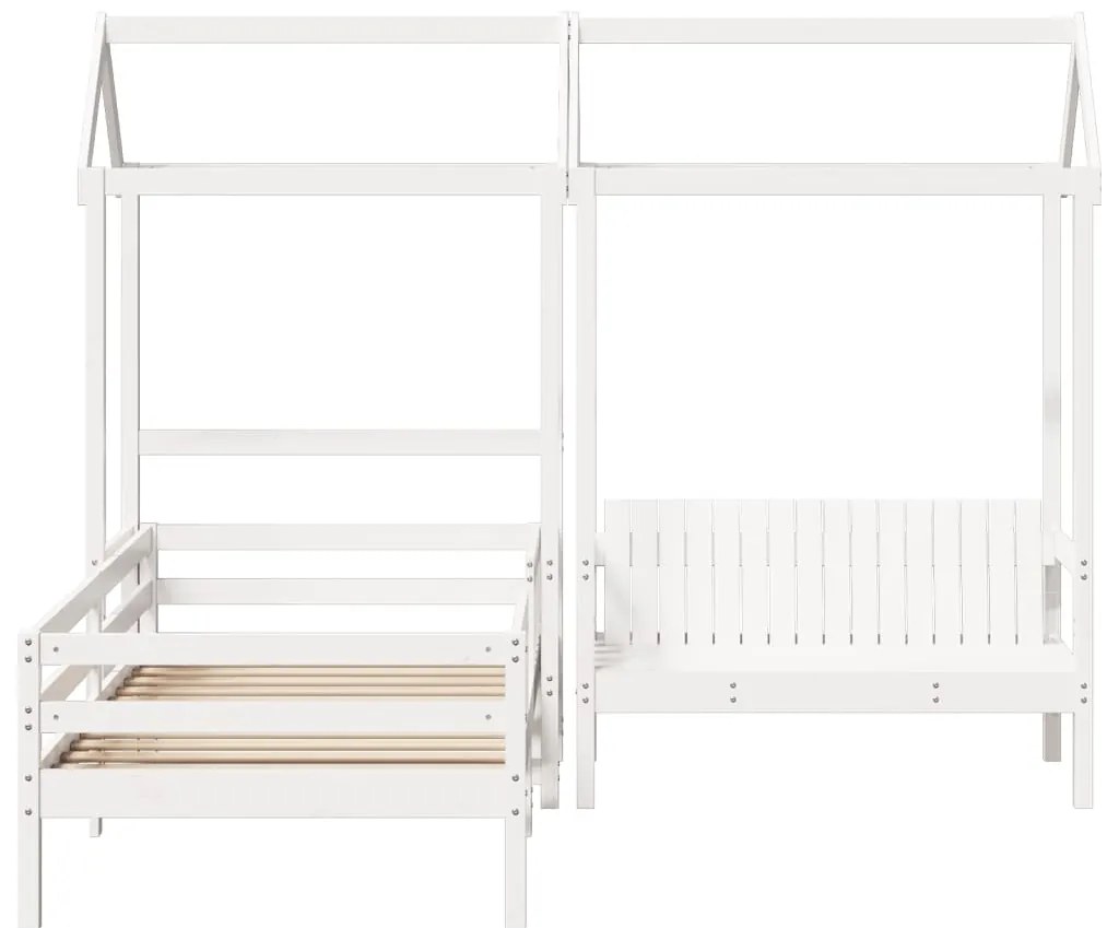 Conj. cama e banco c/ telhado 75x190 cm pinho maciço branco