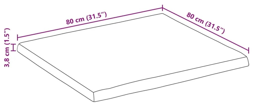 Tampo de mesa retangular borda viva 80x80x3,8 cm acácia maciça