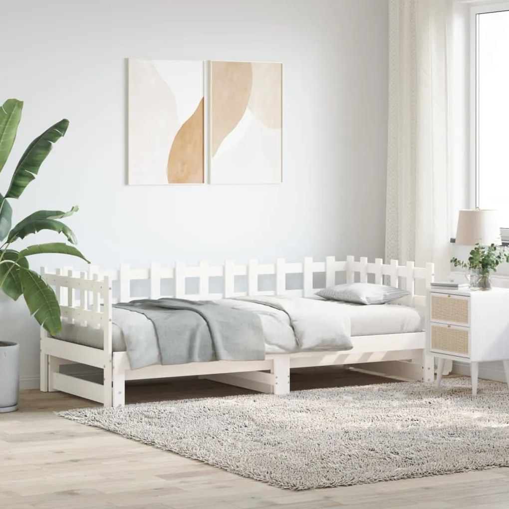 Estrutura sofá-cama de puxar 2x(90x190) cm pinho maciço branco