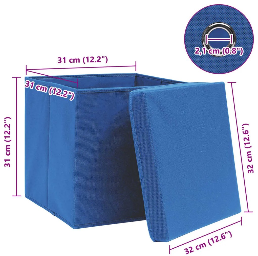 Caixas de arrumação com tampas 10 pcs 32x32x32 cm tecido azul