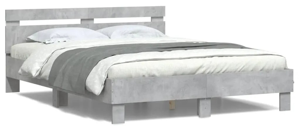 vidaXL Estrutura cama cabeceira e luzes LED 140x200cm cinzento cimento