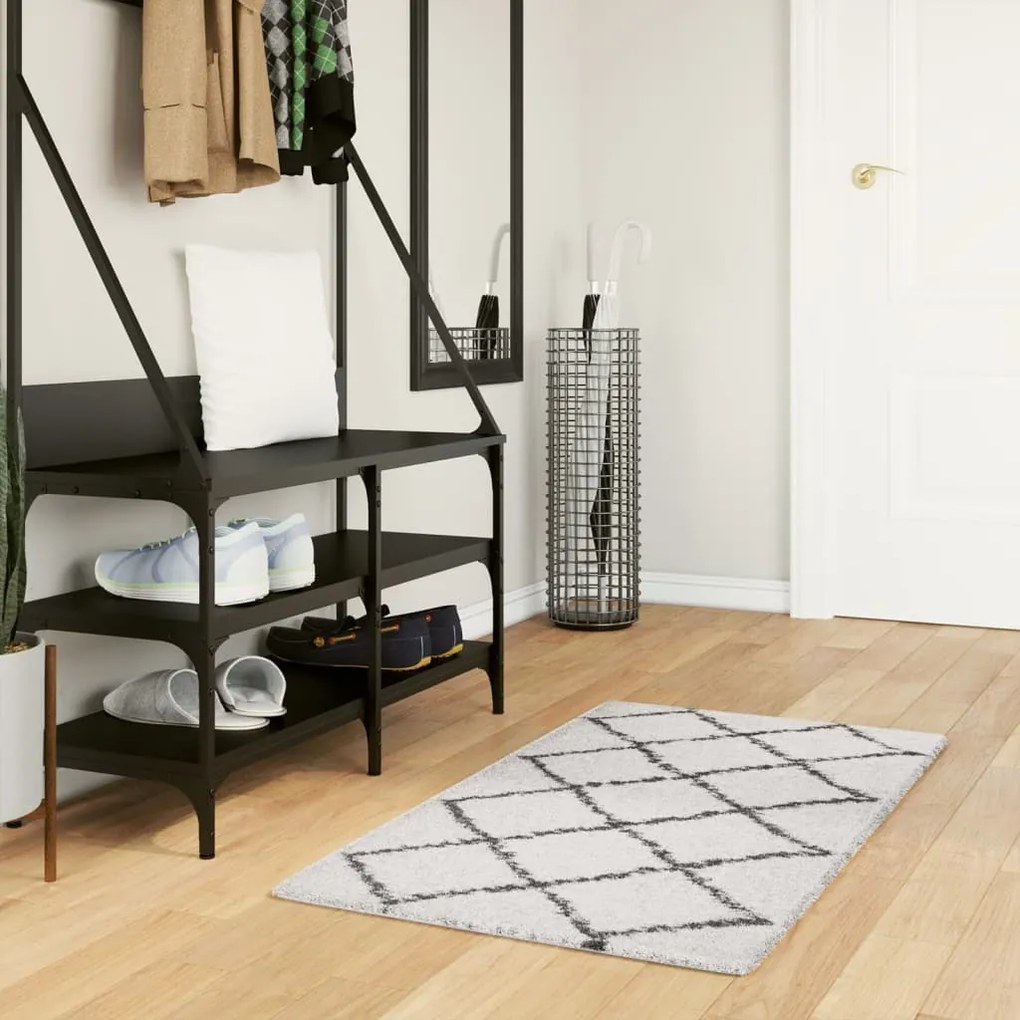 vidaXL Tapete shaggy de pelo alto PAMPLONA 60x110 cm creme e preto