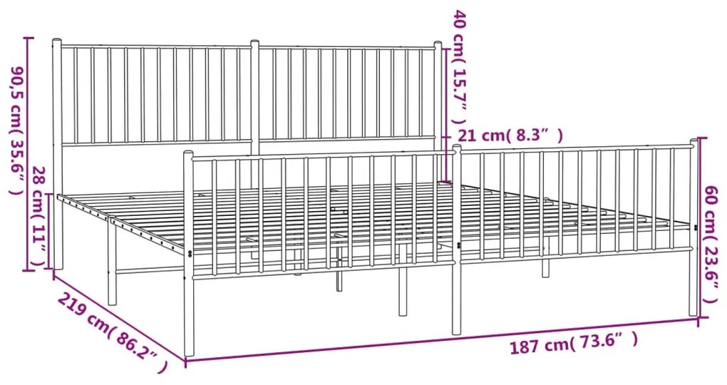 Estrutura de cama com cabeceira e pés 183x213 cm metal preto