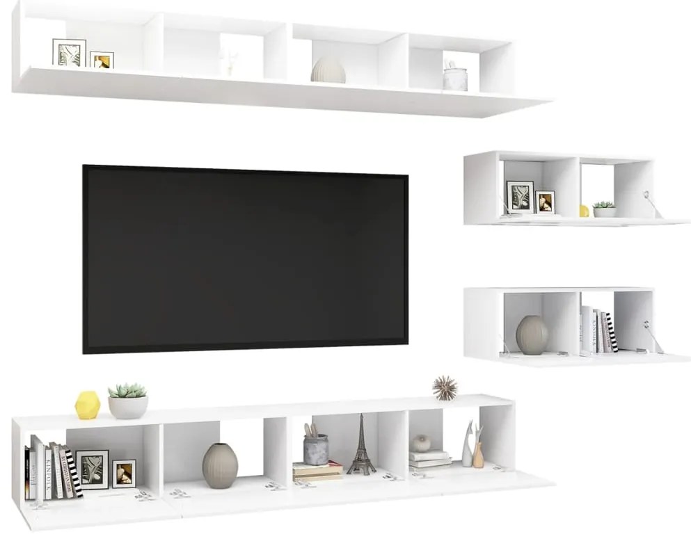 6 pcs conjunto de móveis de TV contraplacado branco