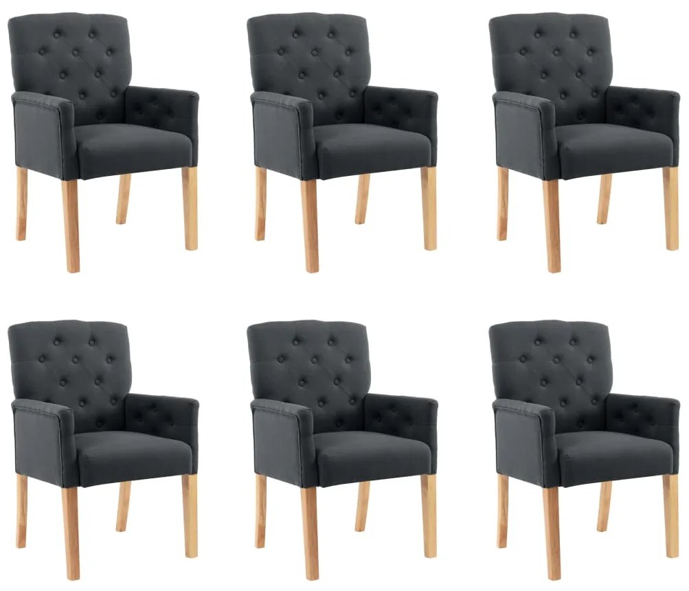 vidaXL Cadeiras jantar com apoio de braços 6 pcs tecido cinzento