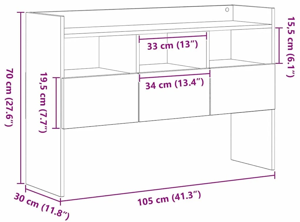 Sideboard vidaXL Preto Carvalho 105x30x70 cm Madeira de Engenharia