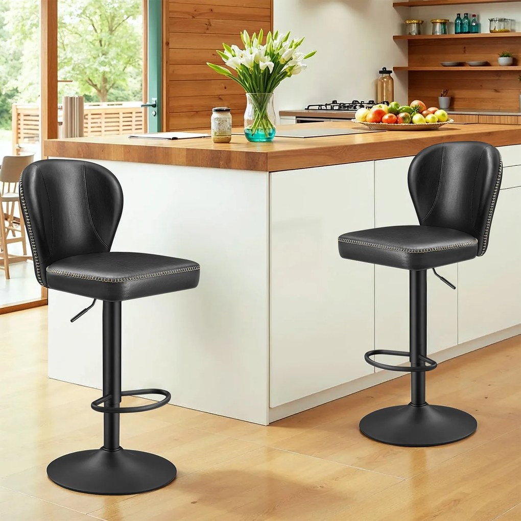 Conjunto de 2 bancos altos giratórios com encosto 42 x 49 x 94-115 cm Preto