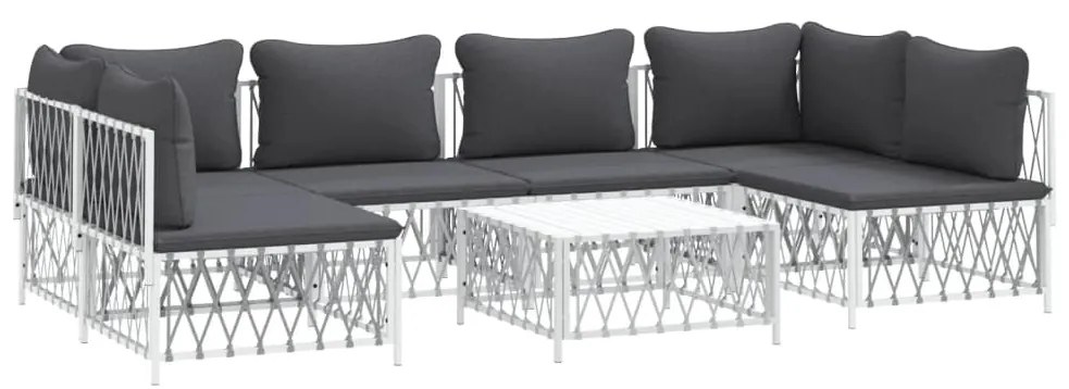 7 pcs conjunto lounge de jardim com almofadões aço branco