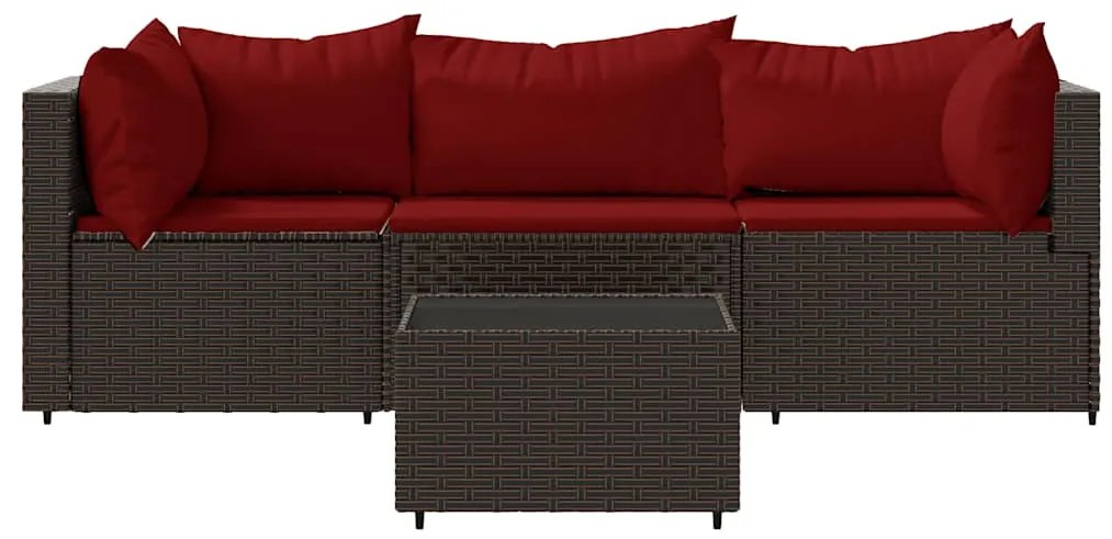 4 pcs conjunto lounge jardim c/ almofadões vime PE castanho