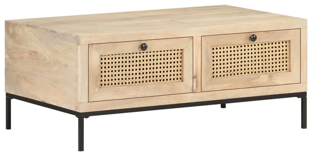 Mesa de centro 90x50x37 cm mangueira maciça e palhinha natural