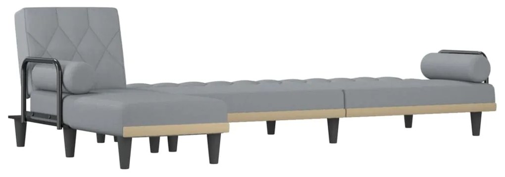 Sofá-cama em forma de L 260x140x70 cm tecido cinzento-claro