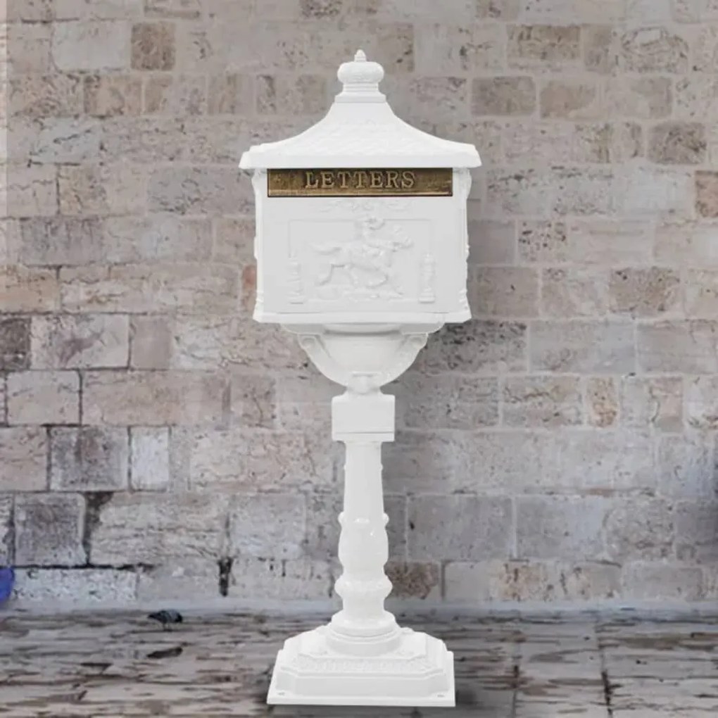 43894 vidaXL Caixa correio pedestal vintage alumínio inoxidável branco