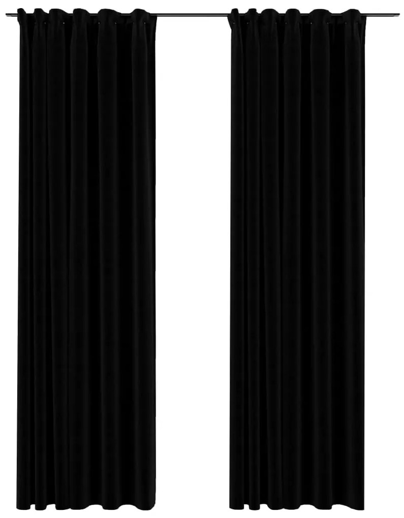 Cortinas opacas aspeto linho com ganchos 2 pcs 140x225 cm preto