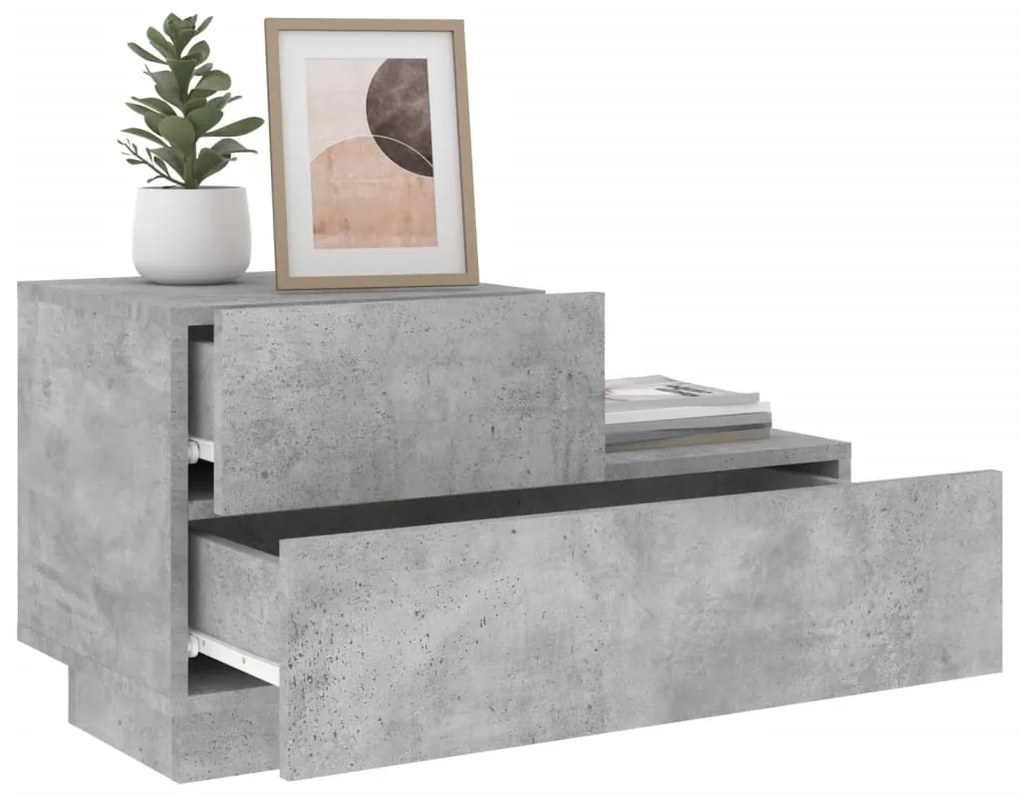 Mesa de cabeceira com luzes LED 70x36x40,5 cm cinzento-cimento