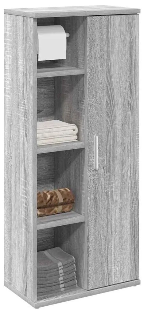vidaXL Móvel p/ casa banho c/ suporte rolos 39x22x90 cm sonoma cinza