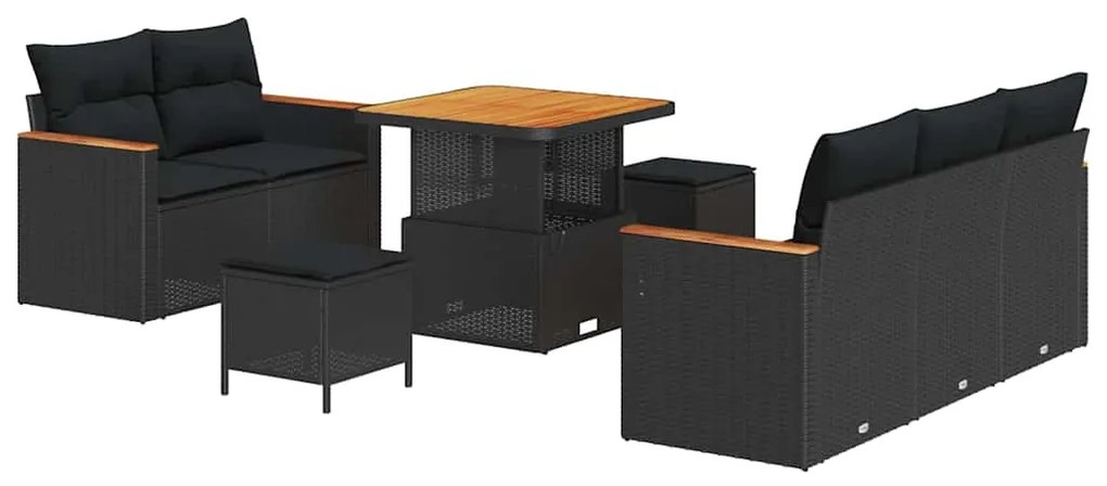 Conjunto de Sofás de Jardim de 8 Peças com Almofadas Preto Rattan Poli