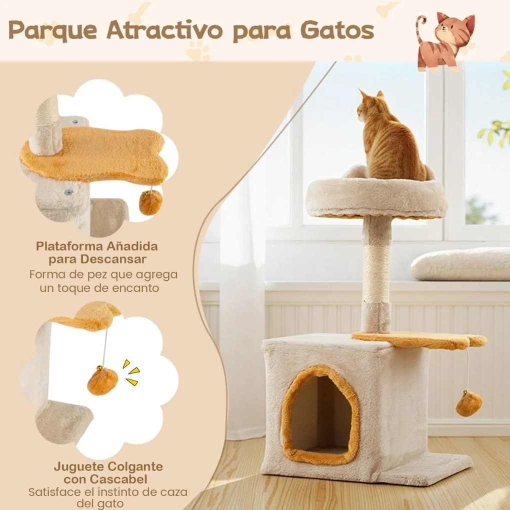Arranhador para gatos 40 x 30 x 61 cm de interior com poleiro de pelúcia Casa Postes para arranhar de sisal Plataforma em forma de amarelo