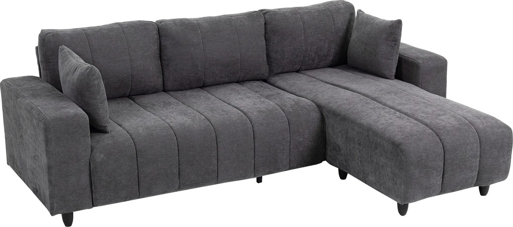 HOMCOM Sofá Chaise Longue Reversível 3 Lugares com 2 Almofadas Estofado em Linho e Estrutura em Aço 242x156x87 cm Cinzento Escuro | Aosom Portugal