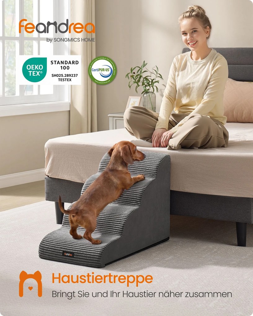 Escada para cães com 4 degraus antiderrapantes 72 x 40 x 50 cm para cães de pequeno porte cinzento ardósia