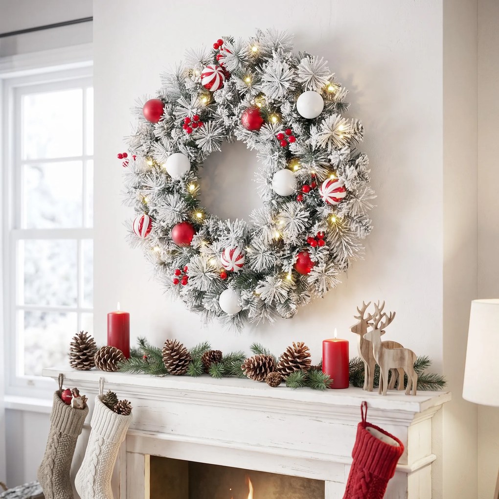 Grinalda de Natal Luminosa, 60 x 60 x 12 cm, 50 LED com 8 Modos, Verde