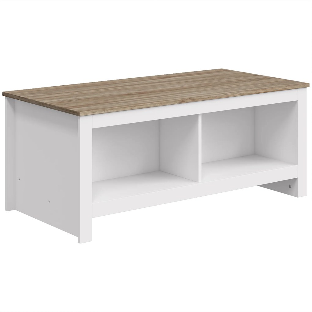HOMCOM Mesa de Centro Retangular, Mesa de Sala Moderna com 4 Compartimentos Abertos, 110 x 55 x 45,5 cm, Carvalho e Branco | Aosom Portugal