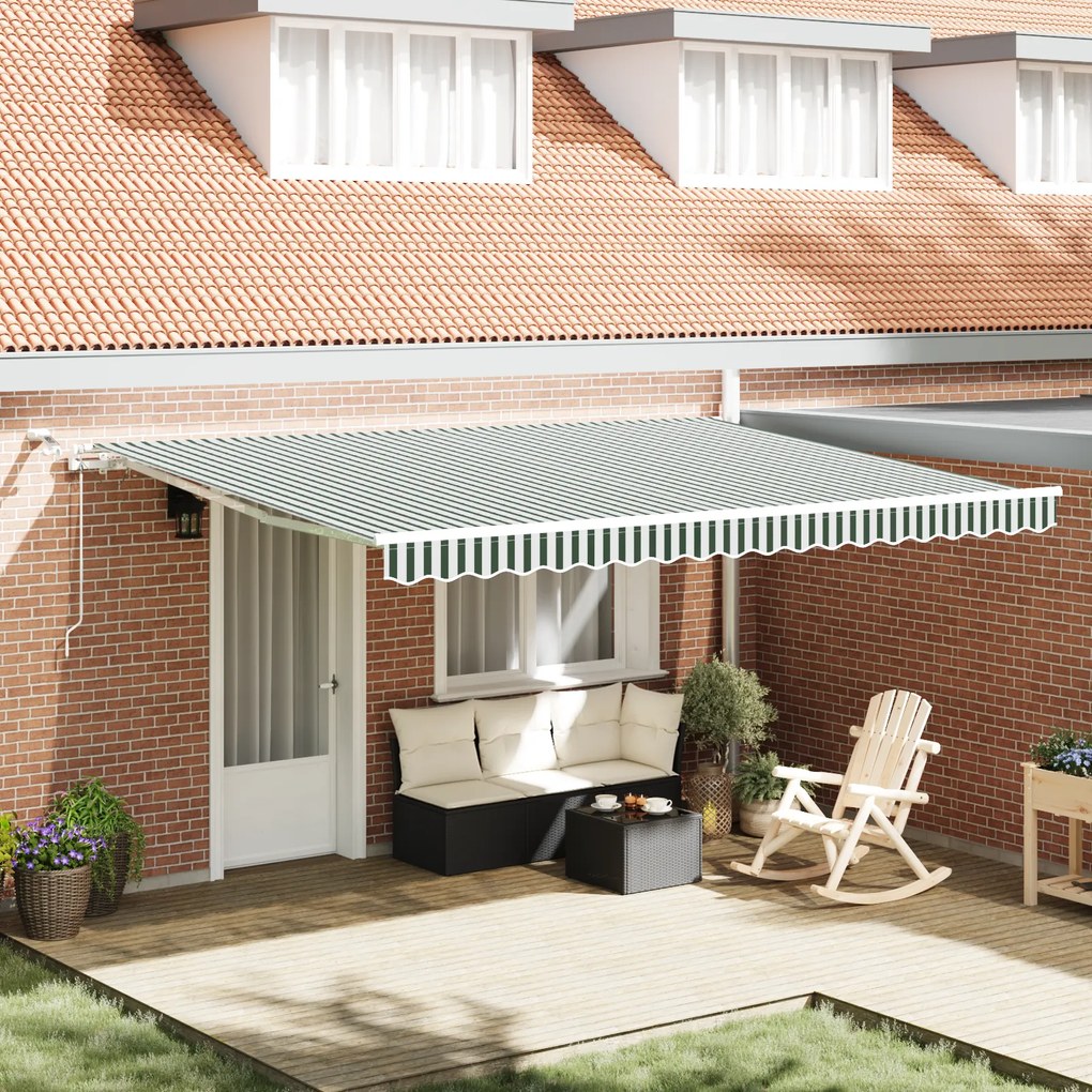 vidaXL Toldo Retrátil Automático com LED Verde e Branco 450x300 cm