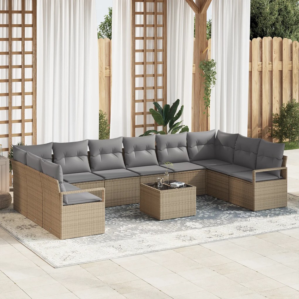 Conjunto de Sofá de Jardim vidaXL de 11 Peças com Almofadas de Rattan