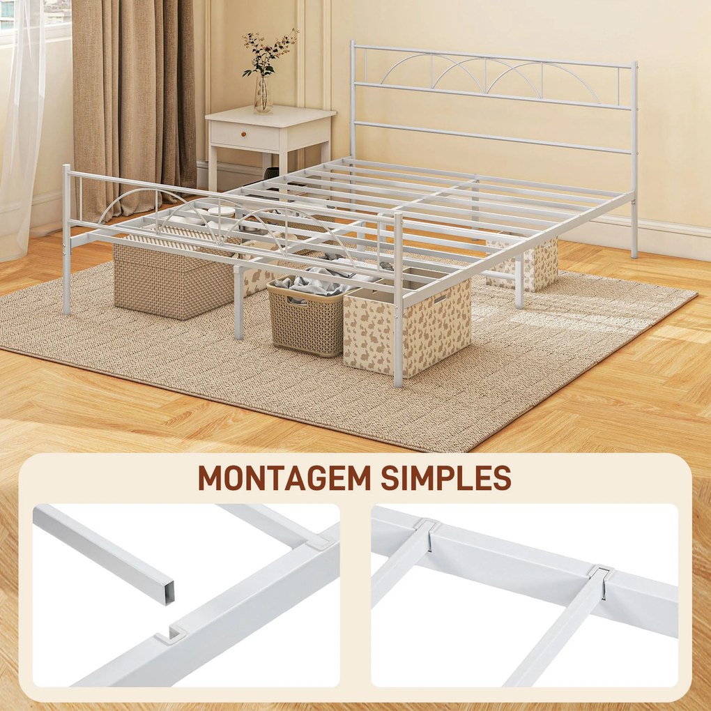Cama de Casal 135x190 cm Estrutura de Ripas com Cabeceira de Ripas de