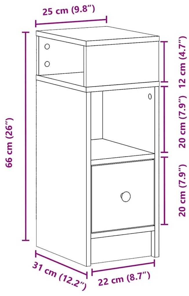 Mesas de cabeceira 2 pcs com gaveta 25x31x66 cm carvalho sonoma