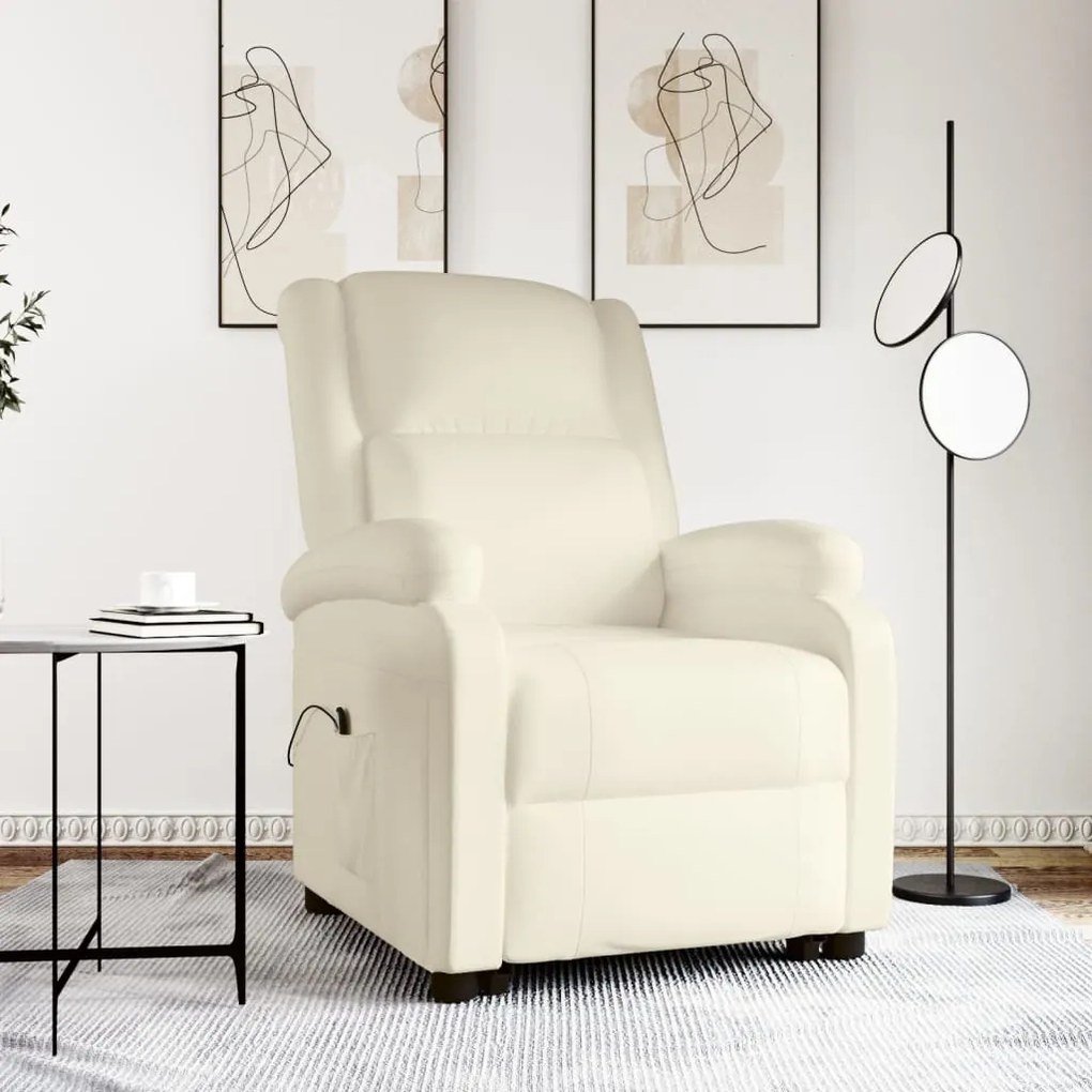 vidaXL Poltrona elevatória couro artificial cor creme