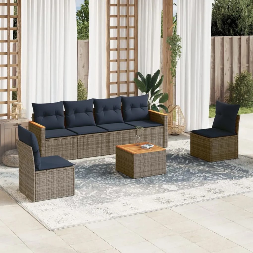 vidaXL 7 pcs conjunto sofás p/ jardim c/ almofadões vime PE cinzento