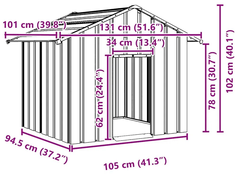 Casota para cães com telhado 131x101x102 cm aço galvanizado