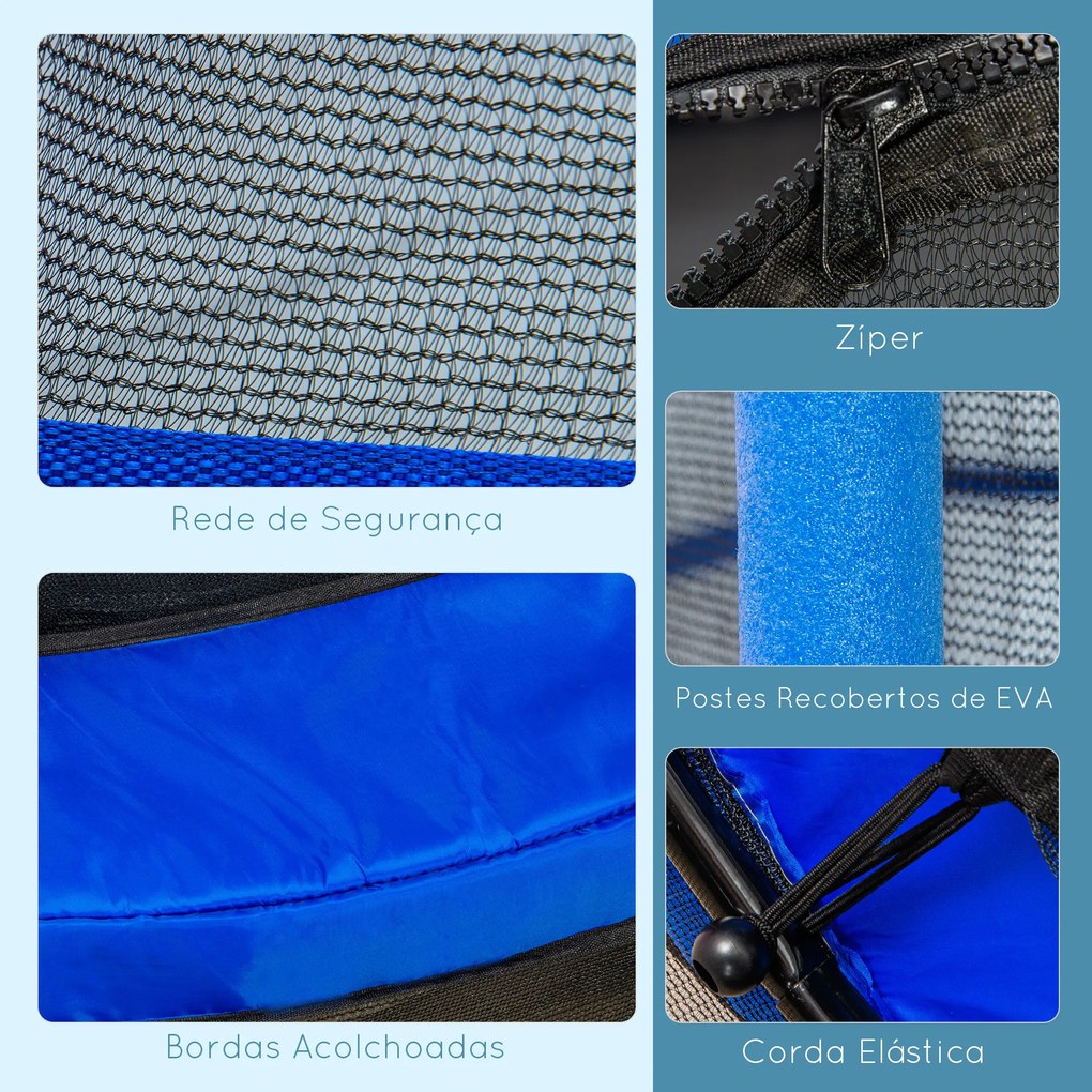 Trampolim para Crianças com Rede de Segurança e Estrutura de Aço para Interiores e Exteriores Carga 50kg Ø140x190 cm Azul